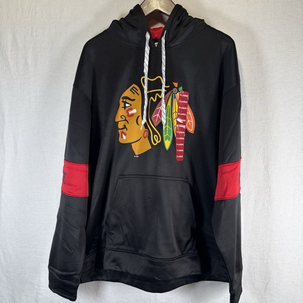 NHL Chicago Blackhawks Hoodie Mens XL Black Pullover Fleece Big Logo